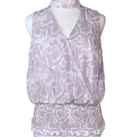 WHBM Lavender Python Print Choker Top with Smocked Waist EUC Size 4 - Picture 2 of 3